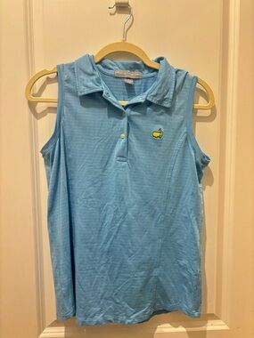 Masters Golf Light Blue Sleeveless Polo Top Embroidered Logo Patch